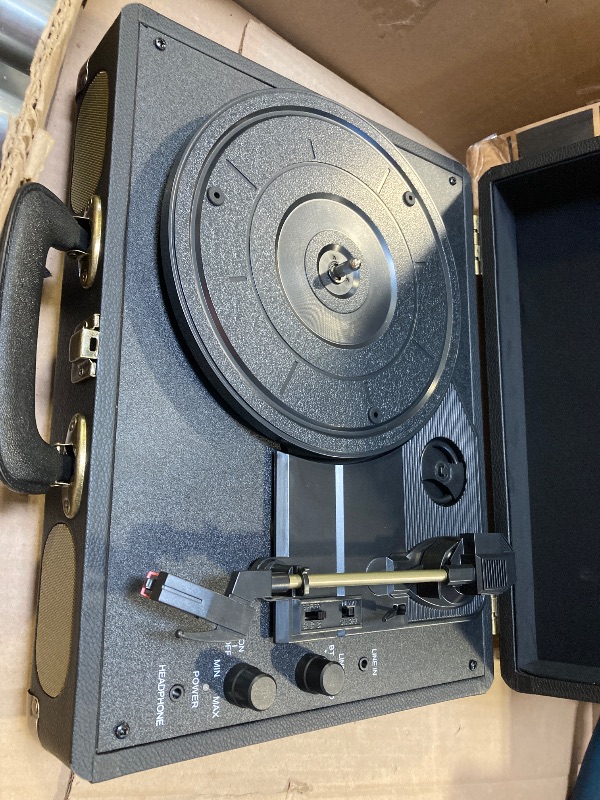 Photo 1 of Vinyl Record Player 3-Speed Bluetooth Suitcase Portable Belt-Driven Record Player with Built-in Speakers RCA Line Out AUX in Headphone Jack Vintage Turntable