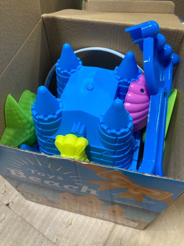 Photo 1 of FUSPWEAO Beach Toys Sand Toys for Kids, Sand Castle Toys with Castle Bucket, Sand Molds, Shovel and Rake, Sandbox Toy for Toddlers 1- 12, Beach Summer Accessories for Kids