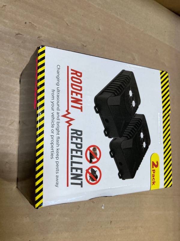 Photo 1 of BORHOOD Rodent Repellent for Car Engines, 2 Pack Ultrasonic Mouse Repeller Battery Powered, Under Hood Strobe Light Keeps Rat and Mice Away Indoors, Outdoors, Room, Garage