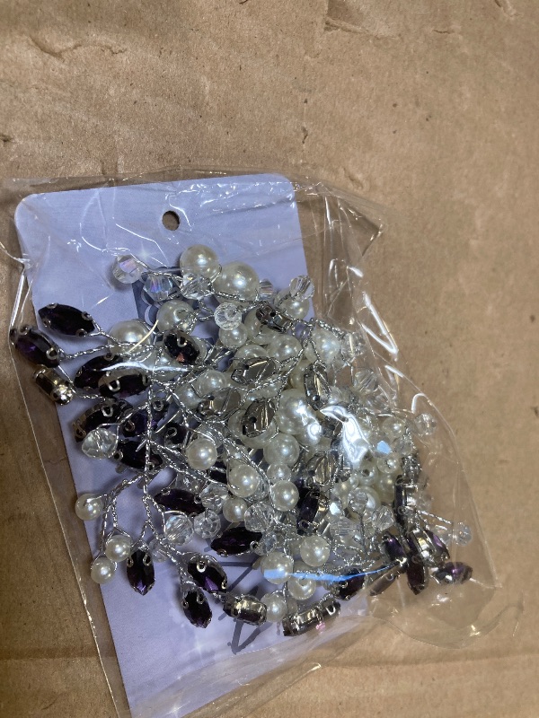 Photo 1 of BERYUAN Purple Wedding Hair Comb with Crystal Rhinestone and Pearls, Silver Bride Hair Accessory for Brides