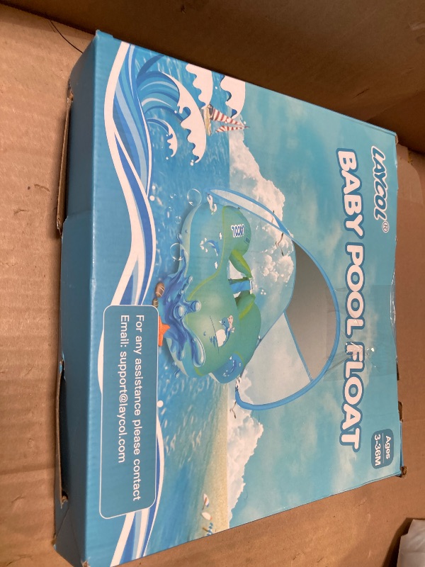Photo 1 of LAYCOL Baby Swimming Float Inflatable Baby Pool Float Ring with Sun Protection Canopy,add Tail no flip Over for Age of 3-36 Months (Blue, XL)