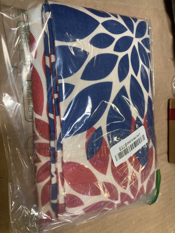 Photo 1 of 4th of July Blue Red White Pillow Covers 18X18 Inch Set of 2, Modern Geometry Dahlia Floral Print Holiday Decorative Throw Pillow Covers Outdoor Farmhouse Cushion Case for Couch Sofa Bed Decor