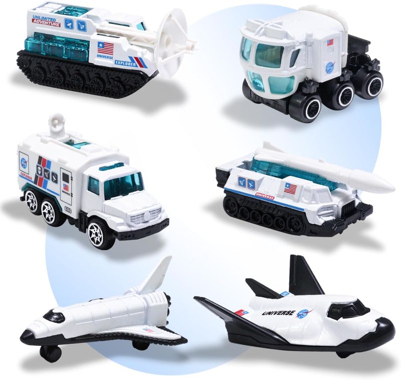 Photo 1 of Oriate Diecast 6PCS Explore Space Spaceship Gift Set, Rocket, Space Probe, Mobile Lab Mini SpaceFleet Toys for Boys Girls 3 Years Old and Up Creative Gifts
