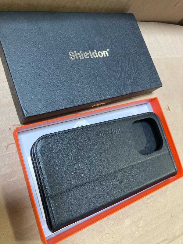 Photo 1 of SHIELDON Wallet Case for iPhone 14 Pro 5G 2022, Genuine Leather Case with RFID Blocking Credit Card Holder Folio Magnetic Stand Shockproof Cover Compatible with iPhone 14 Pro 6.1" - Black