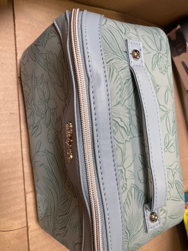 Photo 1 of BOYATU Travel Makeup Bags Cosmetic Organizer Bag: 3-Set Large Capacity Make up Bag - PU Leather Toiletry Bags for Women - Wide Open Portable Pouch with Divider & Handle (01-Light Blue)
