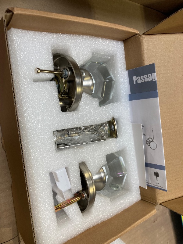 Photo 1 of CLCTK Crystal Glass Door Knobs Interior, Modern Bathroom Bedroom Door Knobs with Lock Privacy Function, Satin Nickel
