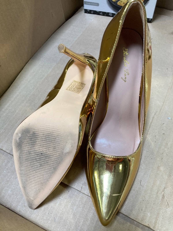 Photo 1 of 9---Elisabet Tang Women Pumps, Pointed Toe High Heel 4.7 inch/12cm Party Stiletto Heels Shoes Gold Size 9