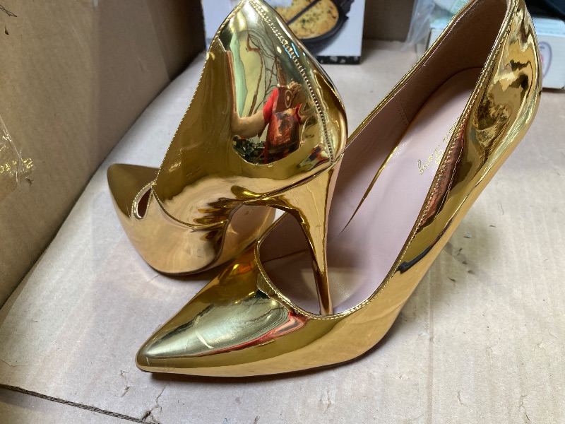 Photo 1 of 9---Elisabet Tang Women Pumps, Pointed Toe High Heel 4.7 inch/12cm Party Stiletto Heels Shoes Gold Size 9