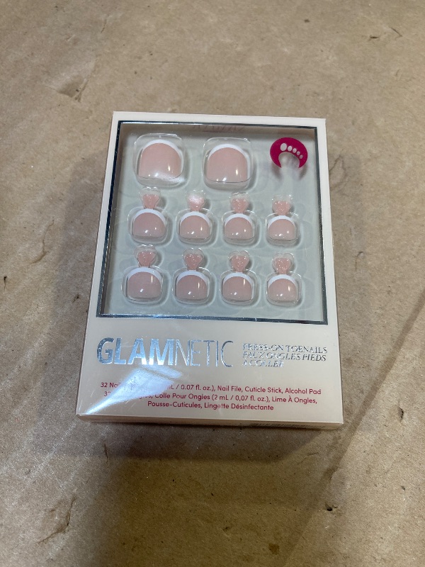 Photo 1 of Glamnetic Press On Toenails - MaDamn | Classic White French Tip Fake Toe Nails with a Glossy Finish | 16 Sizes - 32 Toe Nail Kit with Glue