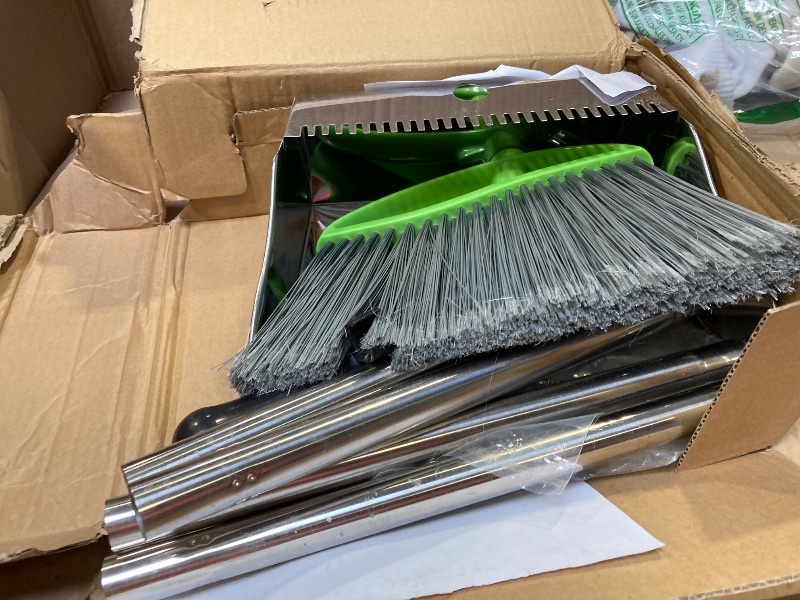 Photo 1 of Heavy Duty Broom and Dustpan Set, Mental Dustpan with Outdoor Broom,Stiff Bristles Broom with Stand Up Dustpan for Hardwood Patio Floor Sweeping