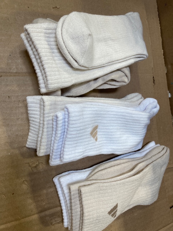 Photo 1 of adidas Men's Athletic 6-Pack, Cushioned Crew Socks with Arch Compression for a Secure Fit, White/Wonder Beige/Alumina Beige, Medium