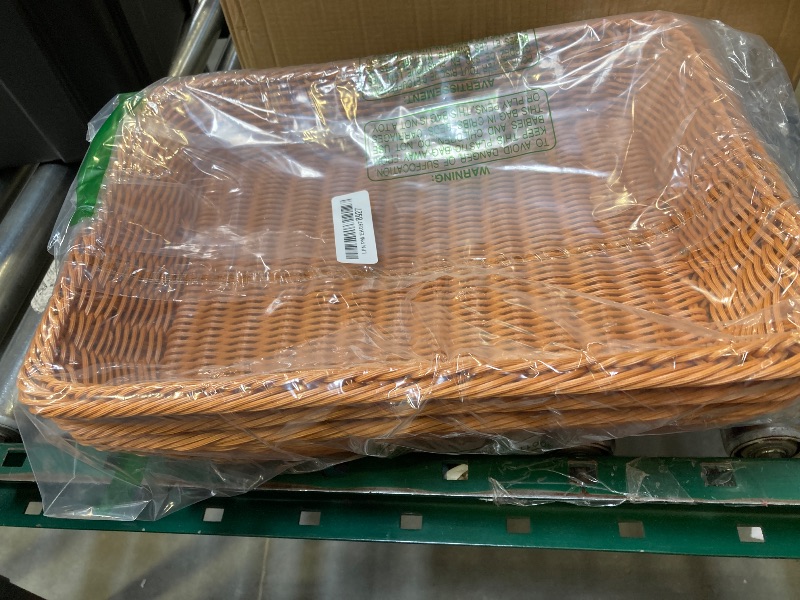 Photo 1 of MANCHAP 3 PCS 16 Inch Poly Wicker Bread Baskets, Handmade Rattan Woven Pantry Organizer, Tabletop Food Serving Baskets Rectangle Storage Basket for Home, Restaurant, Hotel, Brown