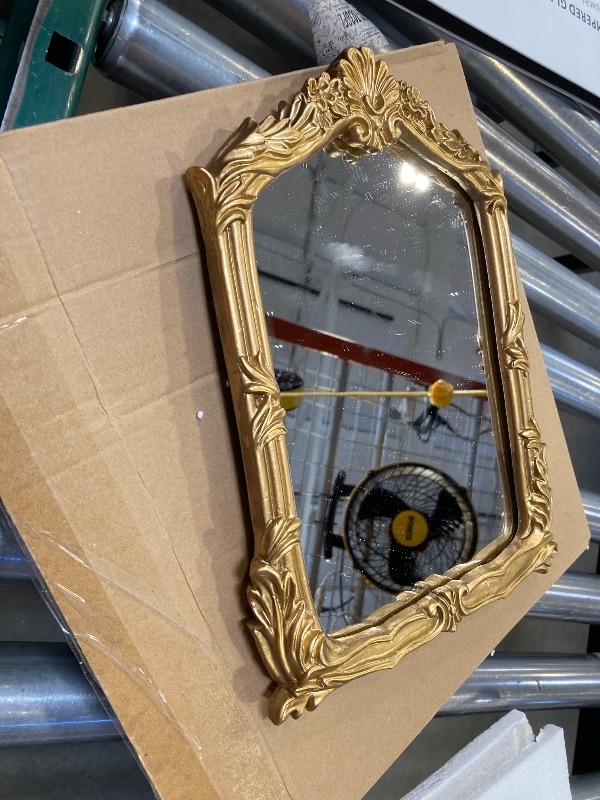 Photo 1 of HSDDHOME Small Vintage Vanity Makeup Desk Mirror, 10.2” x 7” Antique Gold Arch Table Mirror, Baroque Style Standing Carved Frame Mirror for Bedroom, Living Room, Tabletop Décor