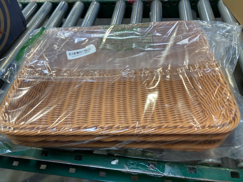 Photo 1 of MANCHAP 3 PCS 16 Inch Poly Wicker Bread Baskets, Handmade Rattan Woven Pantry Organizer, Tabletop Food Serving Baskets Rectangle Storage Basket for Home, Restaurant, Hotel, Brown