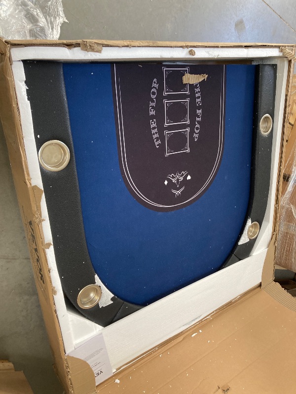 Photo 1 of VEVOR 10 Player Foldable Poker Table, Blackjack Texas Holdem Poker Table with Padded Rails and Stainless Steel Cup Holders, Portable Folding Card Board Game Table, 84" Oval Casino Leisure Table
