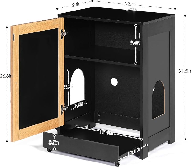 Photo 1 of Hidden Cat Litter Box Enclosure Furniture - Disguised Cat Washroom Cabinet with Sisal Scratcher Door, Storage Shelf & Wheels, Light Oak Modern End Table for Living Room/Bedroom
