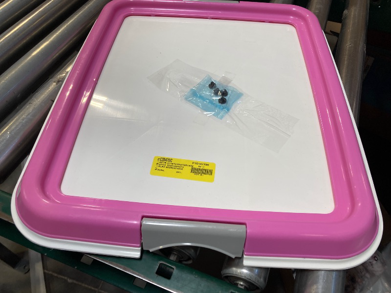 Photo 1 of Pee Pad Holder, Small Puppy Pad Holder, Secured Latches, Non-Skid Rubber Feet, High Polish Finish for Easy Cleaning, Leak Protection Indoor Potty Tray, Fits 14"x17" Pad or Larger, Pink
