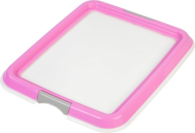 Photo 1 of Pee Pad Holder, Small Puppy Pad Holder, Secured Latches, Non-Skid Rubber Feet, High Polish Finish for Easy Cleaning, Leak Protection Indoor Potty Tray, Fits 14"x17" Pad or Larger, Pink
