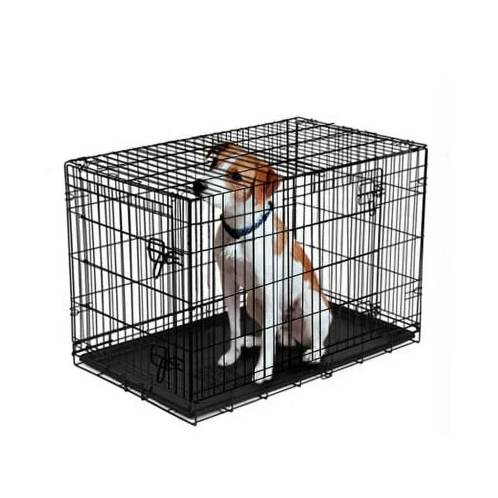Photo 1 of Dimensions: 22"L x 13" W x 15.5" H   Vibrant Life Double-Door Foldable Metal Wire Dog Crate with Divider Small 22
