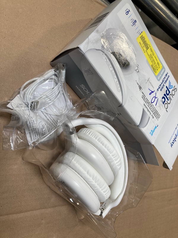 Photo 1 of SoundPlay Foldable Wireless Headphones Bluetooth Over-Ear Headset with Built-in Mic White

