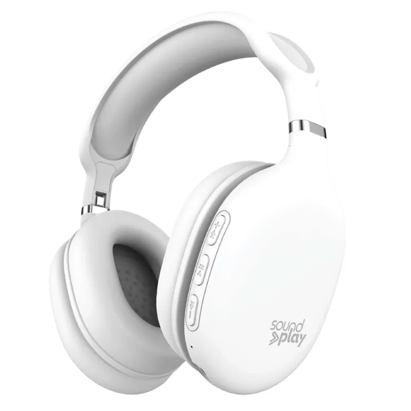 Photo 1 of SoundPlay Foldable Wireless Headphones Bluetooth Over-Ear Headset with Built-in Mic White