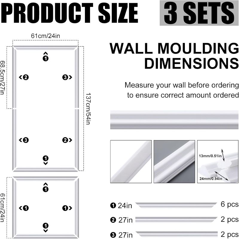 Photo 1 of Pangda Wall Molding Kit, 3D Premade Accent Molding Wainscoting Panel for Interior Wall Moulding Decor, Ready to Assemble Wainscoting Accent Panel(3 Set,54 x 24 in)