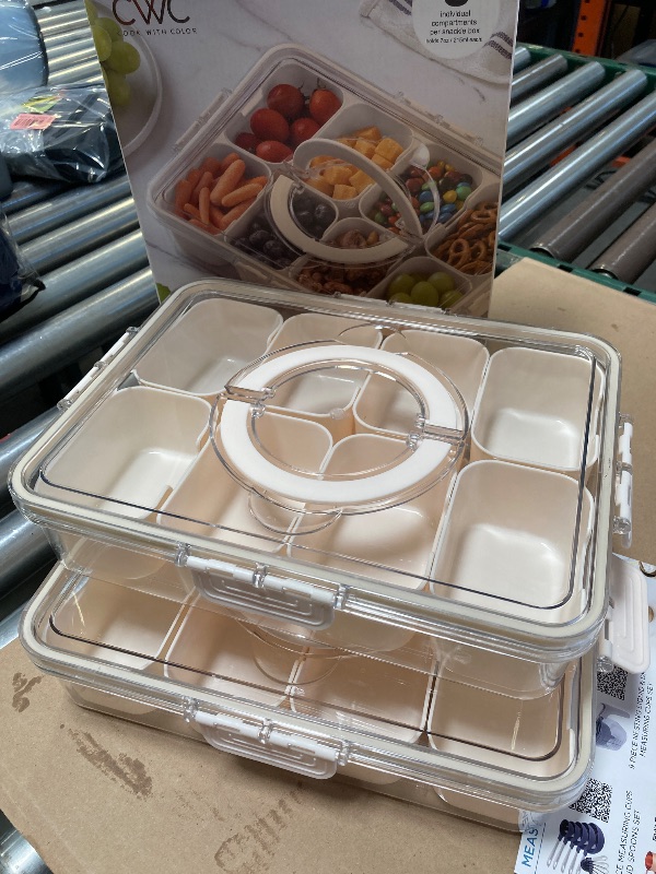 Photo 1 of 2pcs--Cook With Color 8-Compartment Snackle Box, Charcuterie Container, Divided Serving Tray with Lid & Handle 
