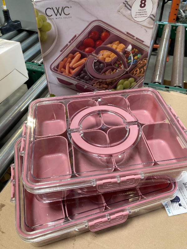 Photo 1 of 2pcs--Cook With Color 8-Compartment Snackle Box, Charcuterie Container, Divided Serving Tray with Lid & Handle 
