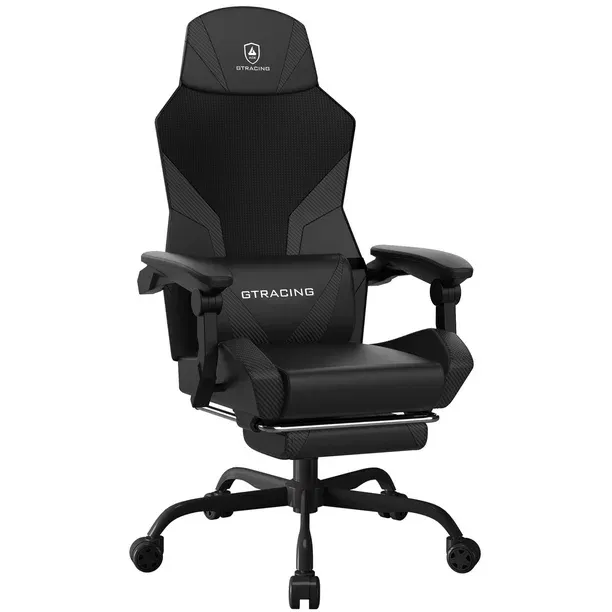 Photo 1 of GTRACING LUFT-400 Mesh & Faux Leather Office Gaming Chair with Footrest, Black