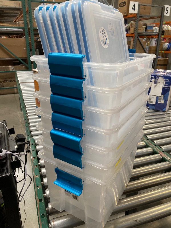 Photo 1 of 7pcs--Sterilite 20 Qt Gasket Box, Stackable Storage Bin with Latching Lid and Tight Seal, Plastic Container to Organize Basement, Clear Base and Lid 