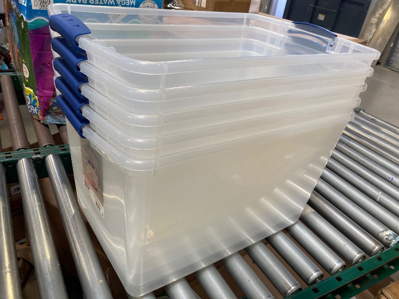 Photo 1 of 5pcs---Sterilite 66 Qt. Clear Plastic Latch Box Blue Latches --no Clear Lid