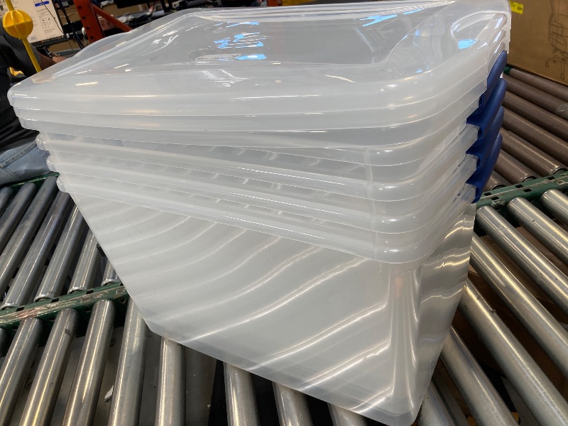 Photo 1 of 4pcs---Sterilite 66 Qt. Clear Plastic Latch Box Blue Latches  Clear Lid	