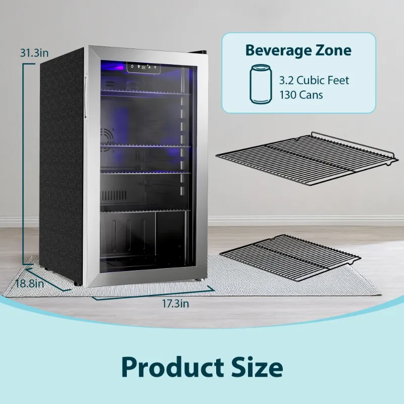 Photo 1 of Simzlife Beverage Refrigerator and Cooler with Glass Door for Home, 17.3 in D, 31.3 in H, Silver
