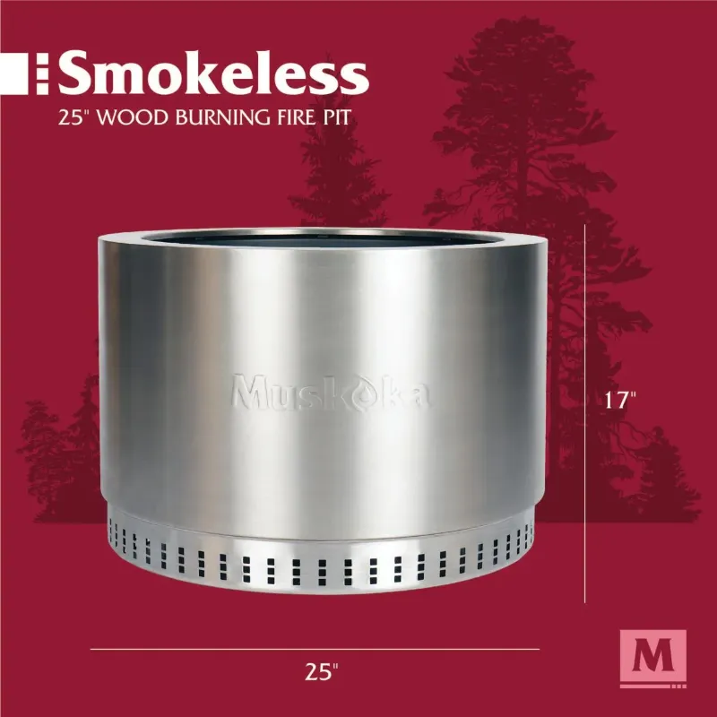 Photo 1 of Muskoka 25" Stainless Steel Smokeless Wood Burning Fire Pit with Protective Cover
