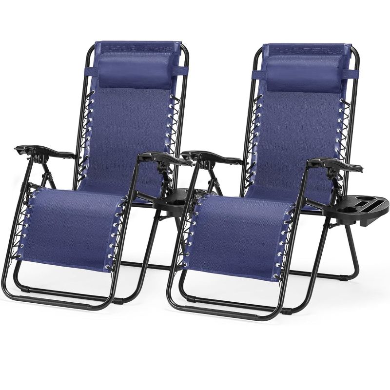 Photo 1 of Aidoly Zero Gravity Recliner Chair Set of 2, Foldable, Patio Steel Chair for Pool, Beach, Camping, Backyard, Blue