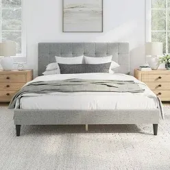 Photo 1 of Mainstays Hillside Diamond Tufted Upholstered Queen Platform Bed