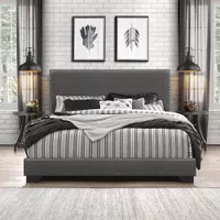 Photo 1 of Hillsdale 2750-500L Willow Nailhead Trim Upholstered Queen Bed Gray Faux Leather by Hillsdale Living Essentials