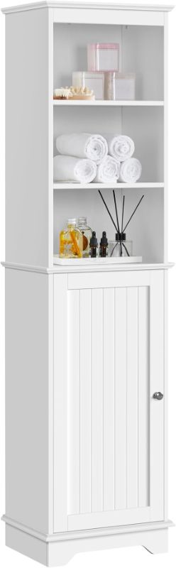 Photo 1 of Yaheetech Tall Slim Storage Cabinet with 3 Shelves & Door, Freestanding Linen Cabinet for Bathroom, Living Room, Entryway, 16 x 12 x 60.5 Inches, White
