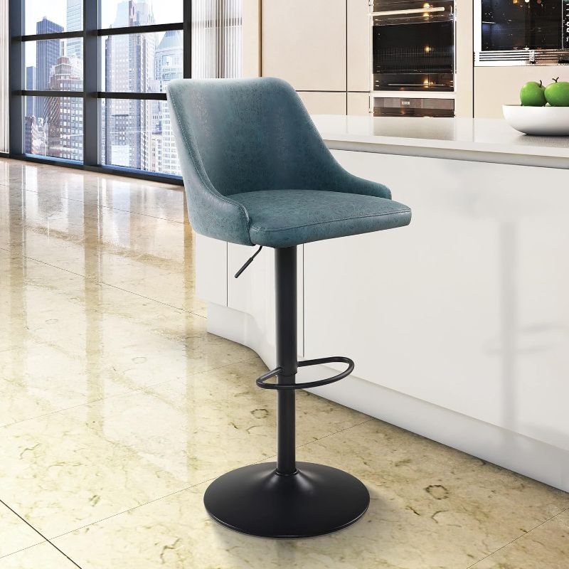 Photo 1 of 2pcs---Furniture Height Adjustable Stool in Navy Leather Blue Modern Contemporary Black Finish Swivel