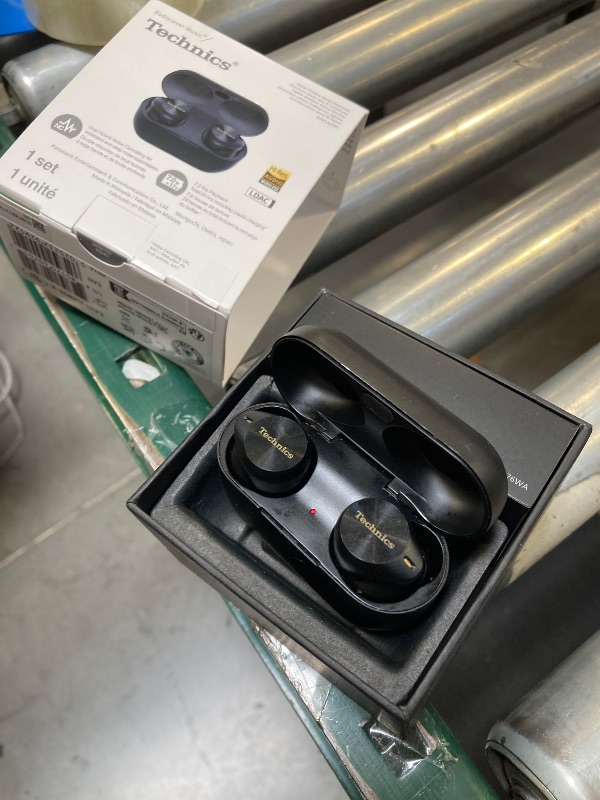 Photo 1 of Used-Needs cleaning--Technics Reference Class Hi-Fi Wireless Earbuds, Dolby Atmos with Head Tracking, Adaptive Noise Cancelling, 3 Device Multipoint, 10-hr Battery, Wireless Charging, Improved Fit - EAH-AZ100-K (Black)