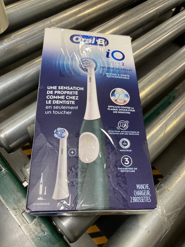 Photo 1 of Oral-B iO Series 2 Rechargeable Electric Powered Toothbrush Starter Kit, Forest Green with 2 Brush Heads - Automatic Pressure Sensor to Protect Gums - 3 Modes - 2 Min Timer