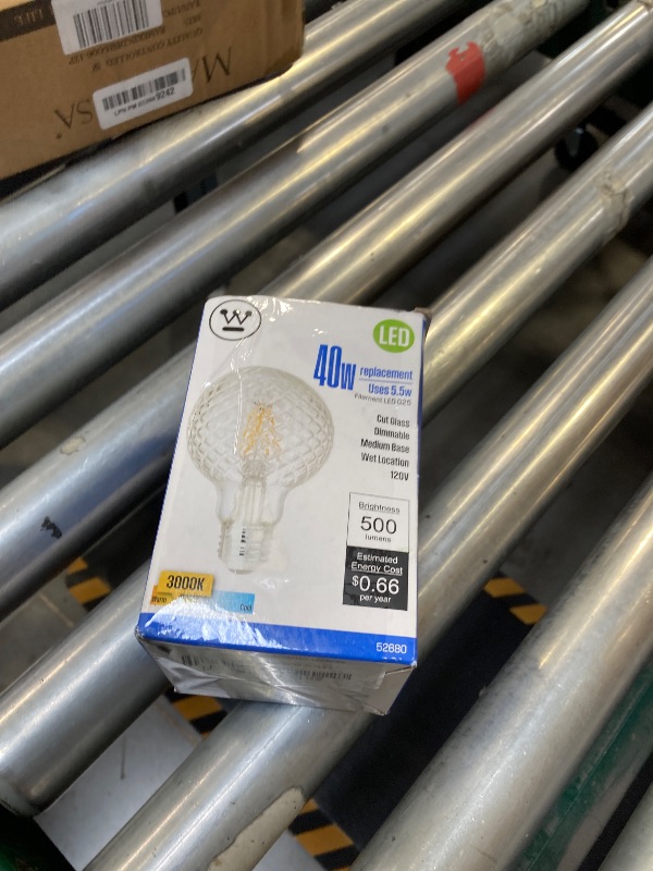 Photo 1 of Westinghouse 5268000 5.5 Watt (40 Watt Equivalent) Cut Glass G25 Dimmable Clear Filament LED Light Bulb, Medium Base