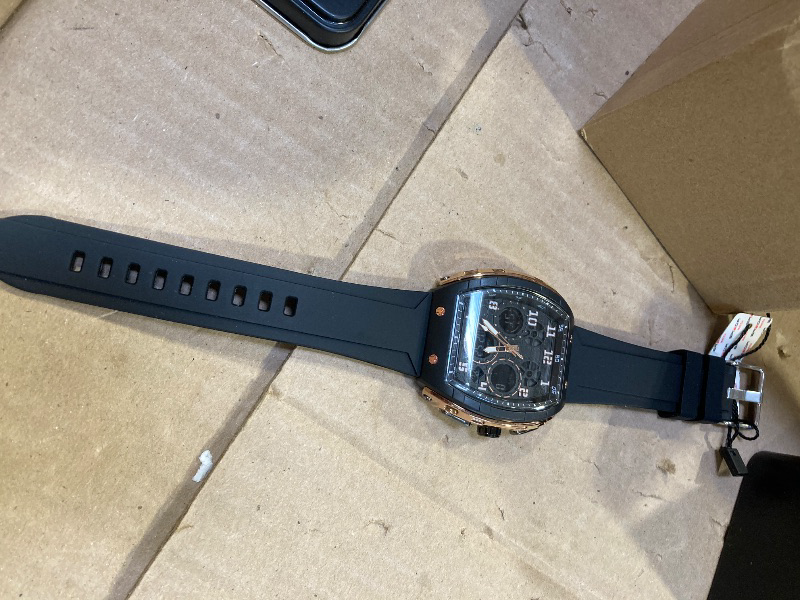 Photo 1 of Watches for Men Unique Rectangle Relojes Para Hombres Rose Gold Wristwatch with Digital Analog Dual Time Display Countdown Stopwatch Punk Cool Design 5ATM Waterproof