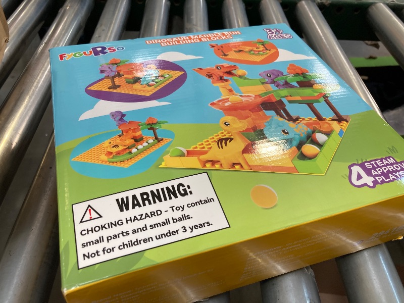Photo 1 of Fygurso Marble Runs for Kids 4-8, Dinosaur Toys, Interactive Learning STEM Building Toys with 4 Race Track, Compatible with All Major Brands for Kids Ages 3 4 5 6 7 8+ Boys Girls Gifts (Yellow)