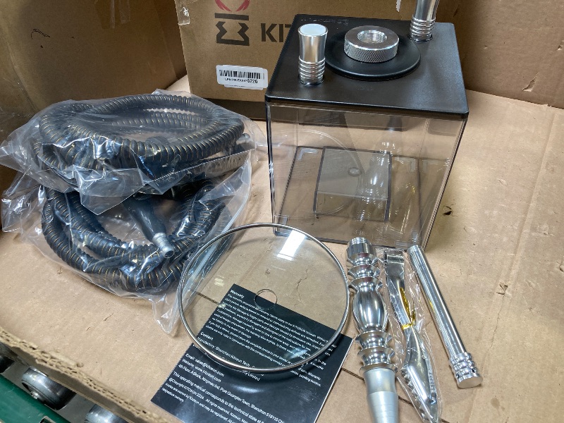 Photo 1 of Hookah Set with Everything - Kitosun Updated Cube Modern Shisha include Vulcan HMD Silicone Phunnel Bowl Silk Pipe Coal Tongs Remote LED Light for Great Smoking | Easy Cleaning Easy Inhale 2 Hoses