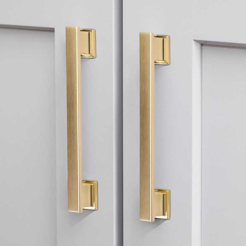 Photo 1 of 20 Pack Square Brushed Brass Cabinet Pulls, 6 Inch Hole Centers Gold Cabinet Handles Hardware for Kitchen Cupboard Closet Bathroom Dresser Drawer, Solid Zinc Alloy
