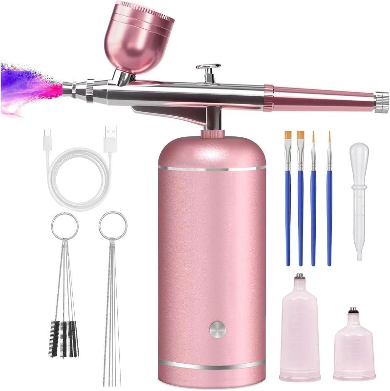 Photo 1 of Airbrush Kit with Compressor - 48PSI High-Pressure, Non-Clogging Air Brush Set Cordless Rechargeable with 0.3mm Nozzle and Cleaning Brush for Nail Art, Makeup, Painting, and Cake Decorating
