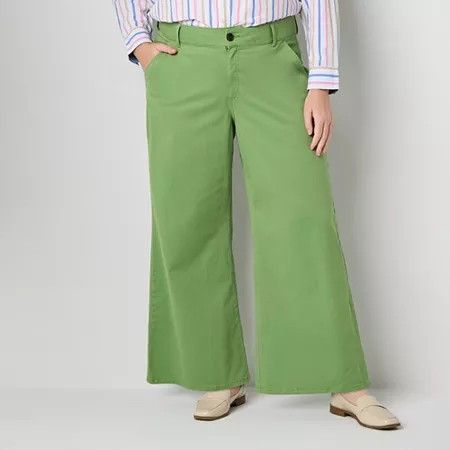 Photo 1 of St. John's Bay-Plus Womens Regular Fit Wide Leg Trouser, 20w, Green

