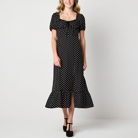 Photo 1 of By&by Womens Short Sleeve Dots MIDI Fit + Flare Dress Juniors, X-large, Black
