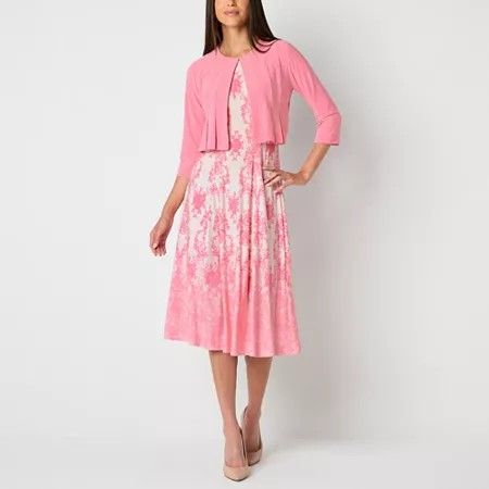 Photo 1 of Danny & Nicole Womens Damask MIDI Jacket Dress, Medium, Pink
